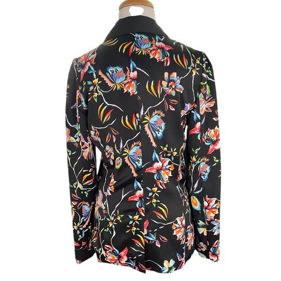 Bar III Black Floral Blazer Size 6 | One Button Silk Feel Statement Jacket - Picture 2 of 10